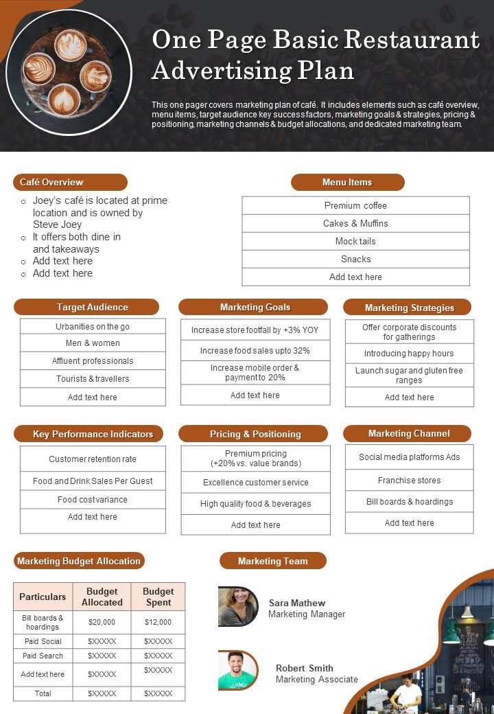 One Page Basic Restaurant Advertising Plan PDF Document PPT Template Slide01