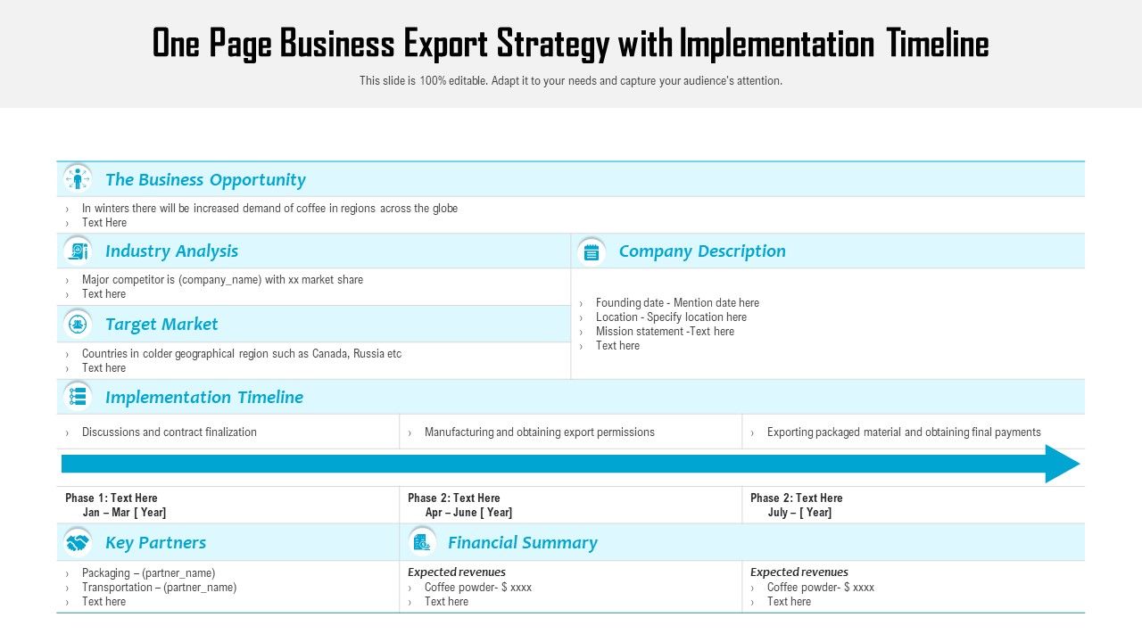 One_Page_Business_Export_Strategy_With_Implementation_Timeline_Ppt_PowerPoint_Presentation_Infographic_Template_Example_Introduction_PDF_Slide_1.jpg