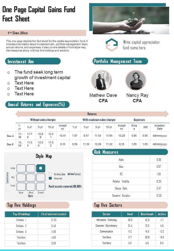 One Page Capital Gains Fund Fact Sheet PDF Document PPT Template Slide01