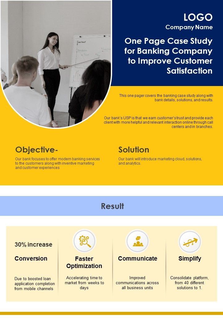 One Page Case Study For Banking Company To Improve Customer Satisfaction PDF Document PPT Template Slide01