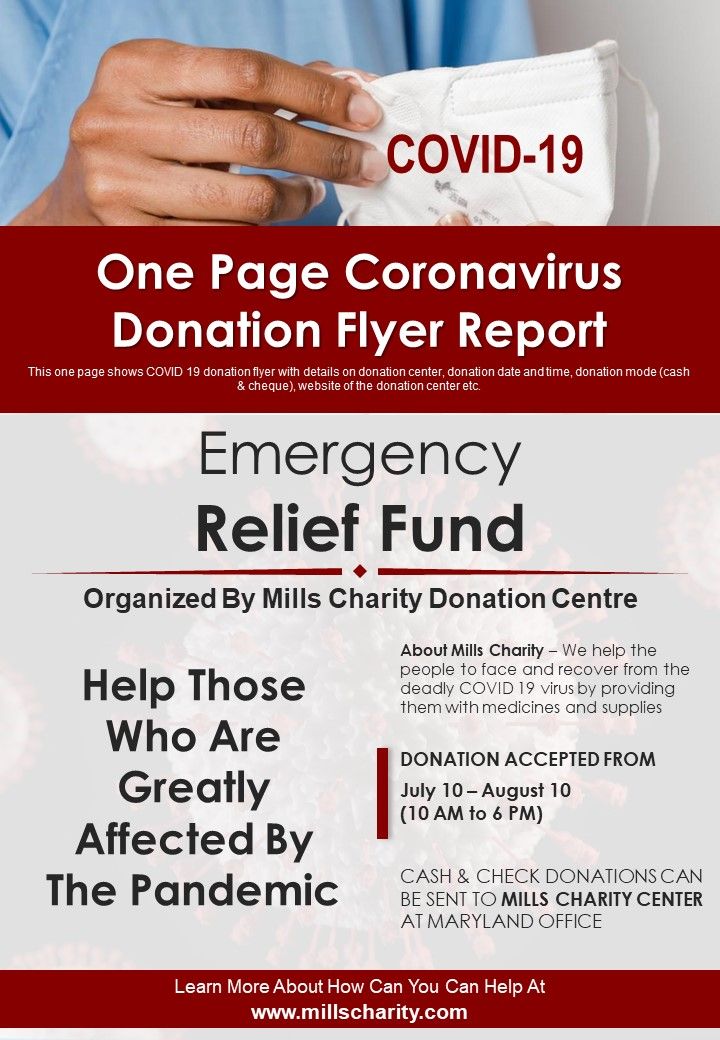 One Page Coronavirus Donation Flyer Report PDF Document PPT Template Slide01