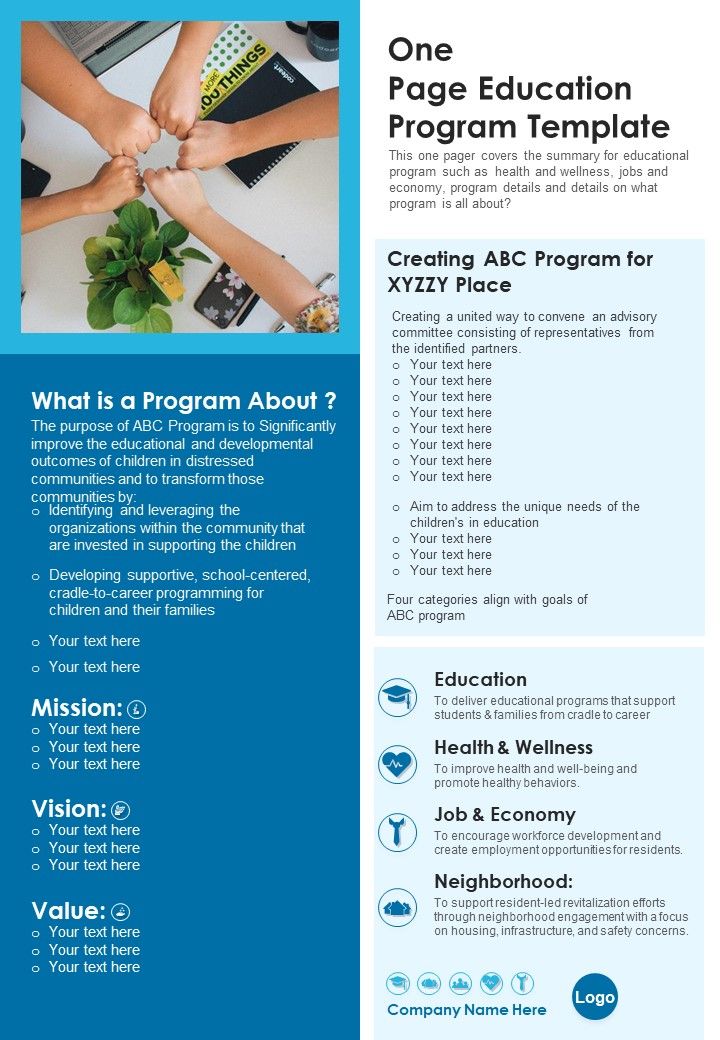 One Page Education Program Template PDF Document PPT Template Slide01