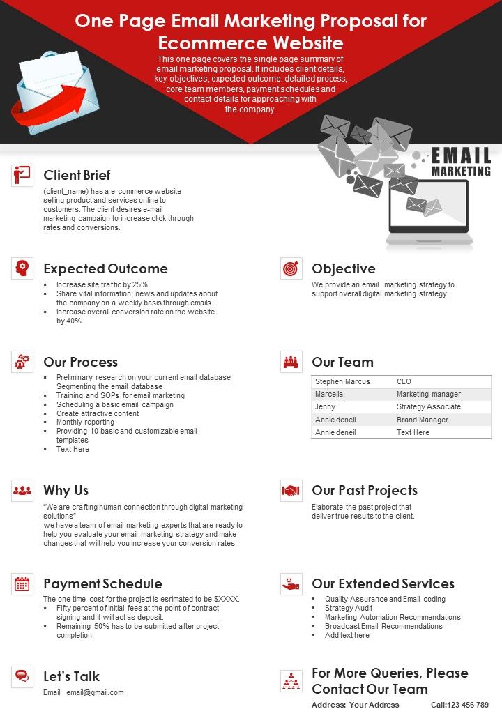 One Page Email Marketing Proposal For Ecommerce Website PDF Document PPT Template Slide01