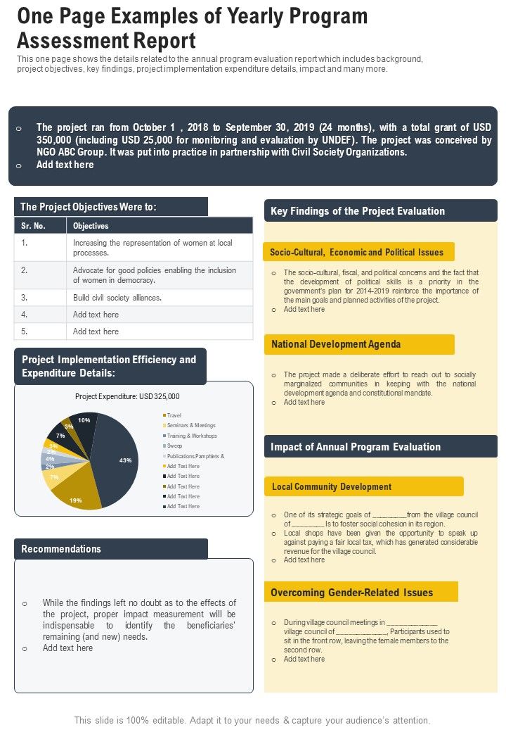 One Page Examples Of Yearly Program Assessment Report One Pager Documents Slide01