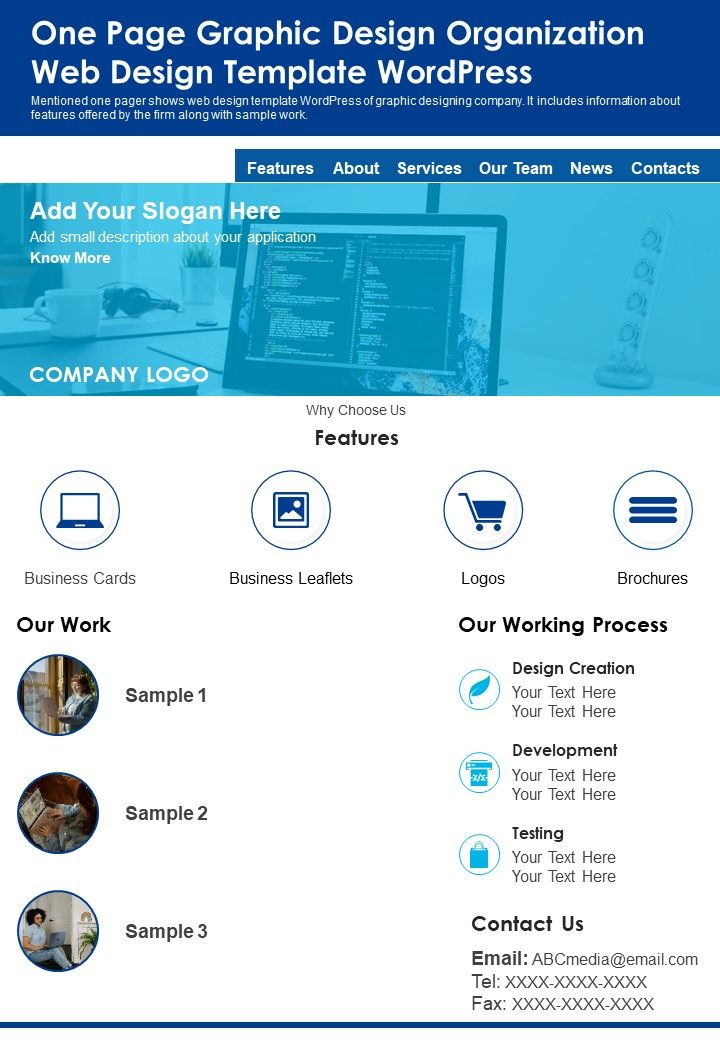 One Page Graphic Design Organization Web Design Template Wordpress PDF Document PPT Template Slide01