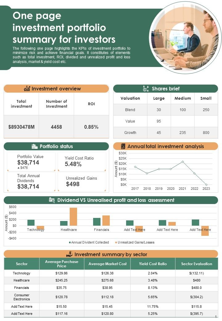 One Page Investor Report PDF Document PPT Template Slide01
