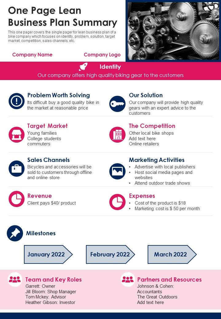 One Page Lean Business Plan Summary PDF Document PPT Template Slide01