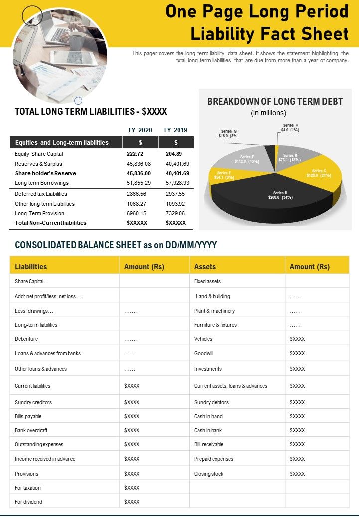 One Page Long Period Liability Fact Sheet PDF Document PPT Template Slide01