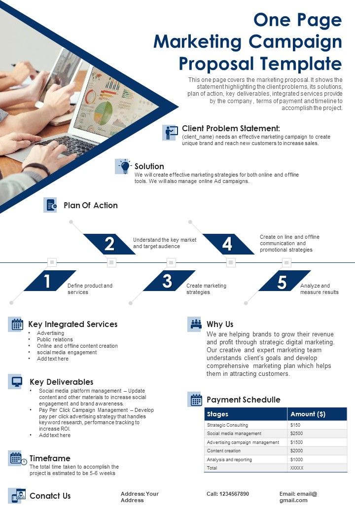 One Page Marketing Campaign Proposal Template PDF Document PPT Template Slide01