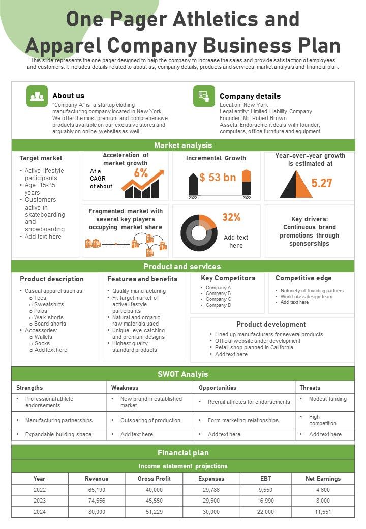 One Page Organizational Plan PDF Document PPT Template Slide01