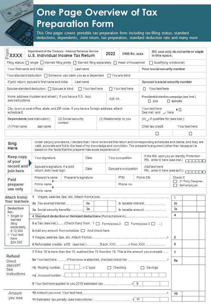 One Page Overview Of Tax Preparation Form PDF Document PPT Template Slide01