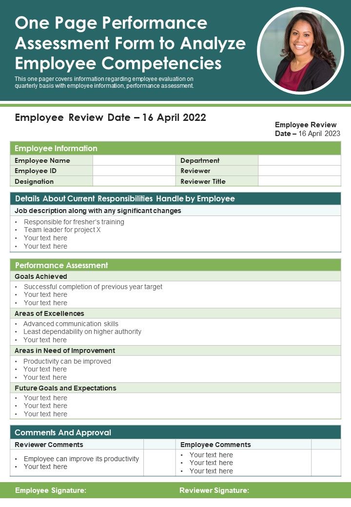 One_Page_Performance_Assessment_Form_To_Analyze_Employee_Competencies_PDF_Document_PPT_Template_Slide_1.jpg