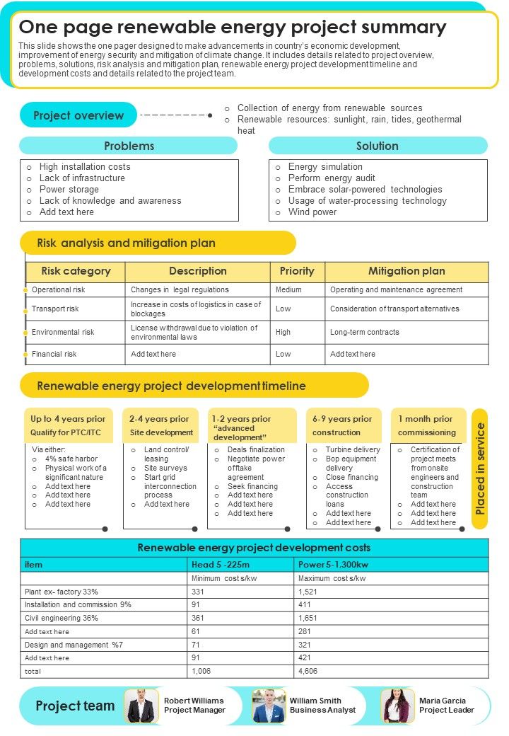 One Page Plan For Energy Venture PDF Document PPT Template Slide01