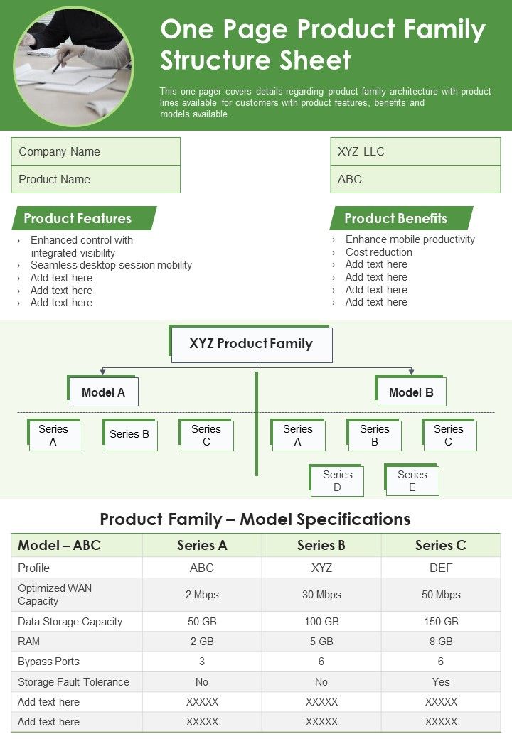 One Page Product Family Structure Sheet PDF Document PPT Template Slide01