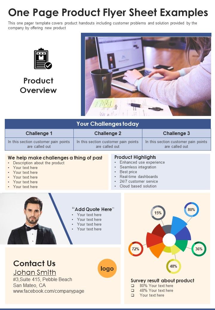 One Page Product Flyer Sheet Examples PDF Document PPT Template Slide01