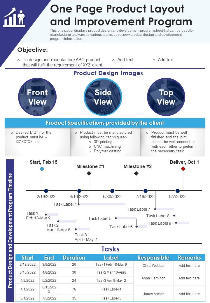One Page Product Layout And Improvement Program PDF Document PPT Template Slide01