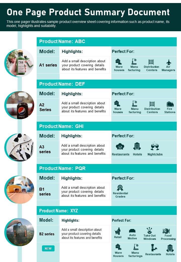 One Page Product Summary Document PDF Document PPT Template Slide01