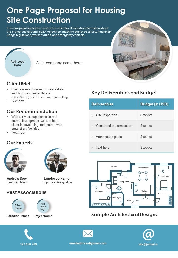 One Page Proposal For Housing Site Construction PDF Document PPT Template Slide01