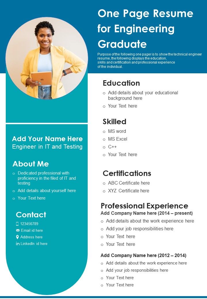 One Page Resume For Engineering Graduate PDF Document PPT Template Slide01