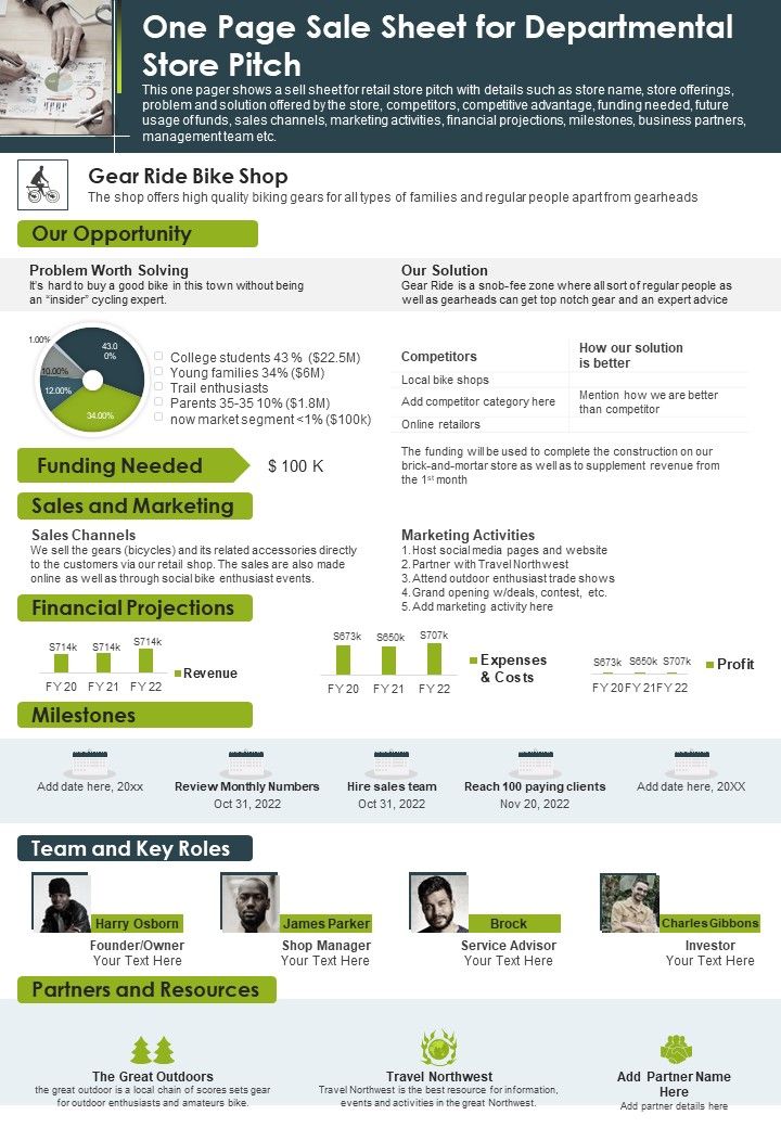 One Page Sale Sheet For Departmental Store Pitch PDF Document PPT Template Slide01
