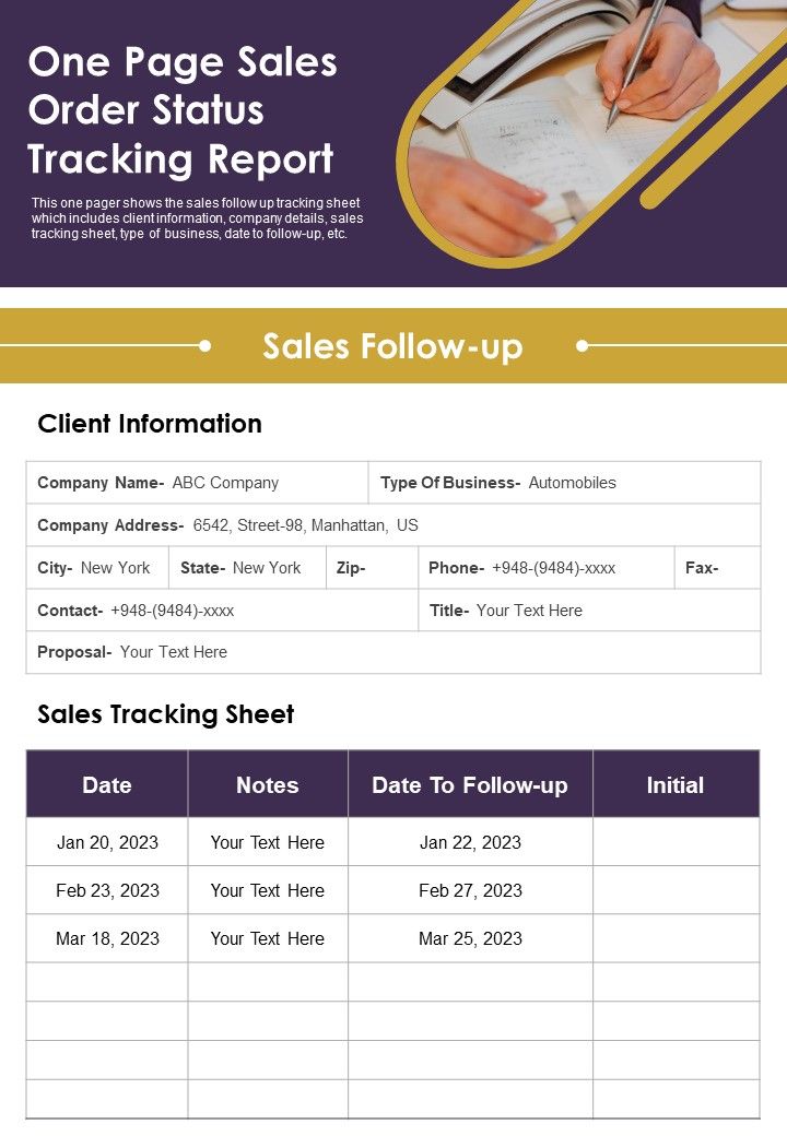One Page Sales Order Status Tracking Report PDF Document PPT Template Slide01