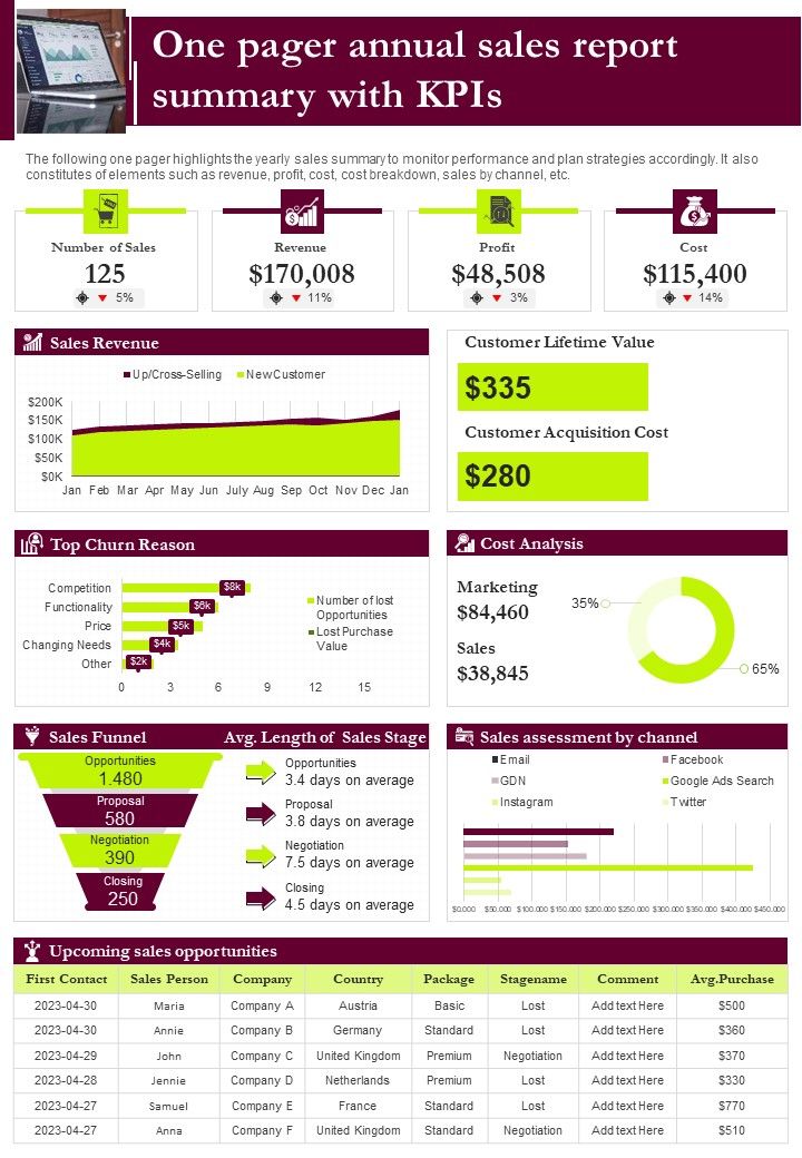 One Page Sales Summary PDF Document PPT Template Slide01