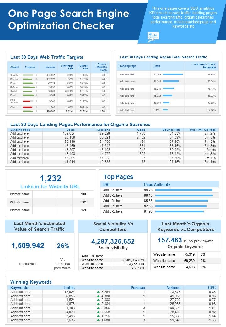 One Page Search Engine Optimization Checker PDF Document PPT Template Slide01