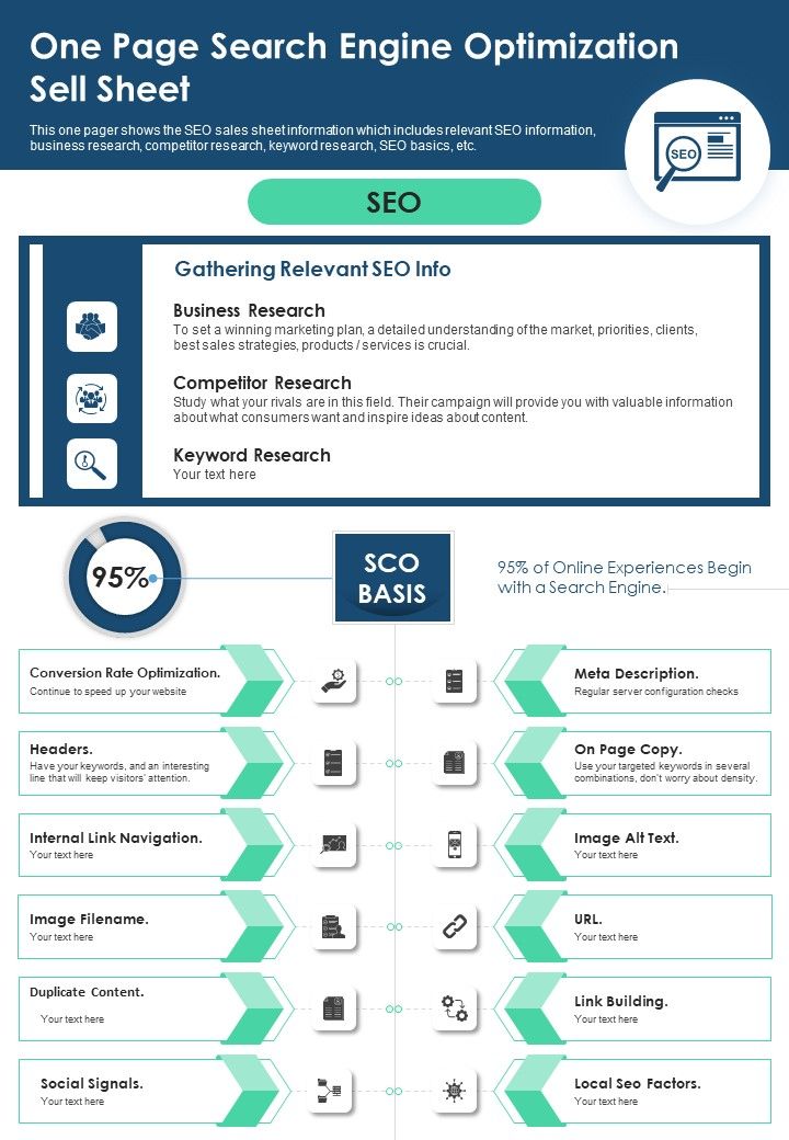 One Page Search Engine Optimization Sell Sheet PDF Document PPT Template Slide01
