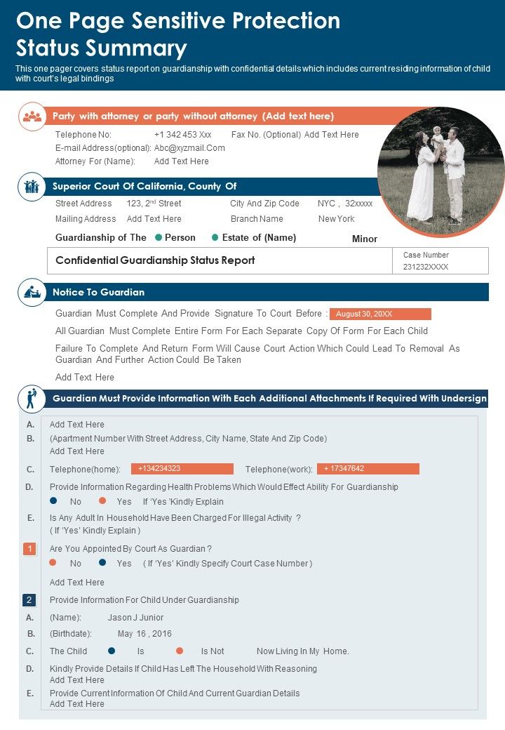 One Page Sensitive Protection Status Summary PDF Document PPT Template Slide01
