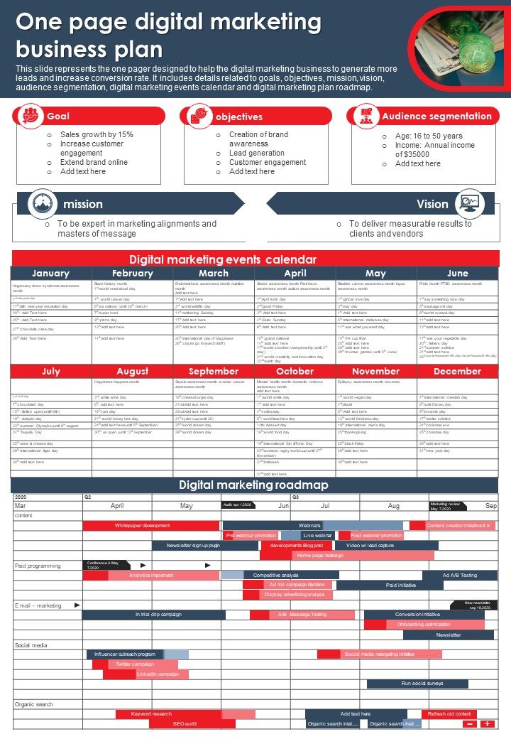 One Page Social Media Marketing Business Plan PDF Document PPT Template Slide01