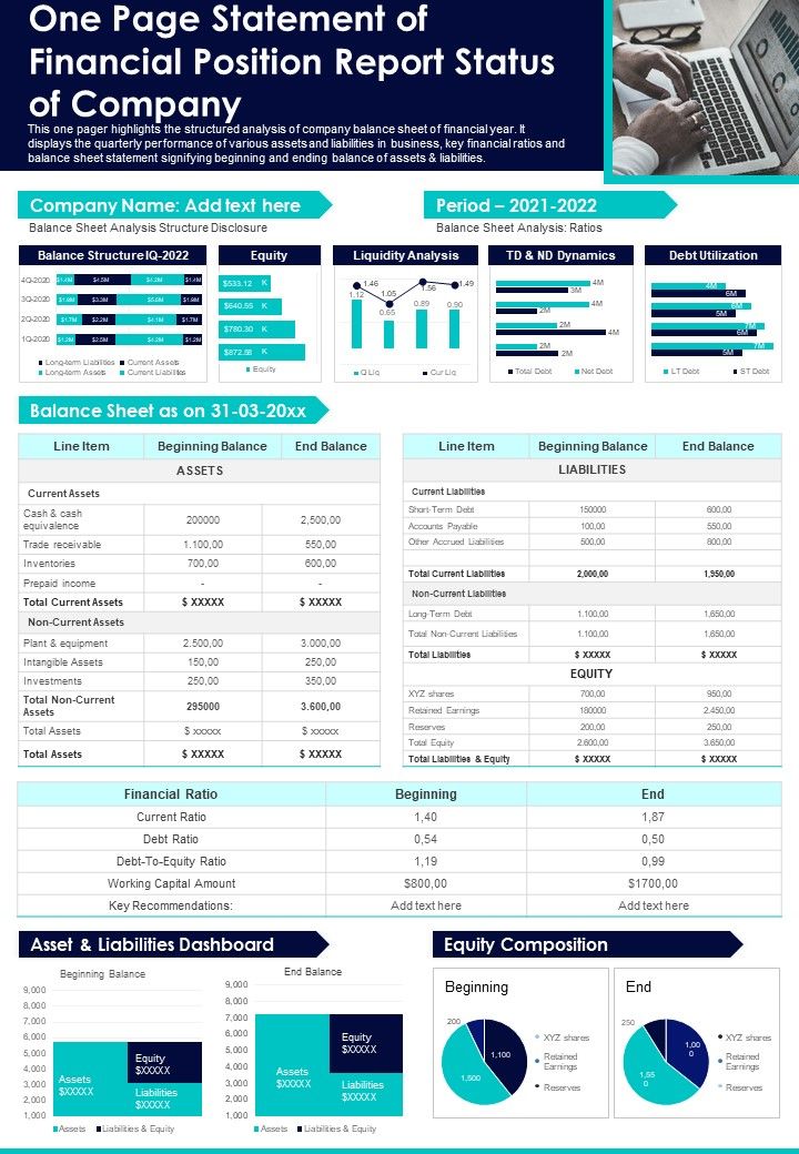 One Page Statement Of Financial Position Report Status Of Company PDF Document PPT Template Slide01