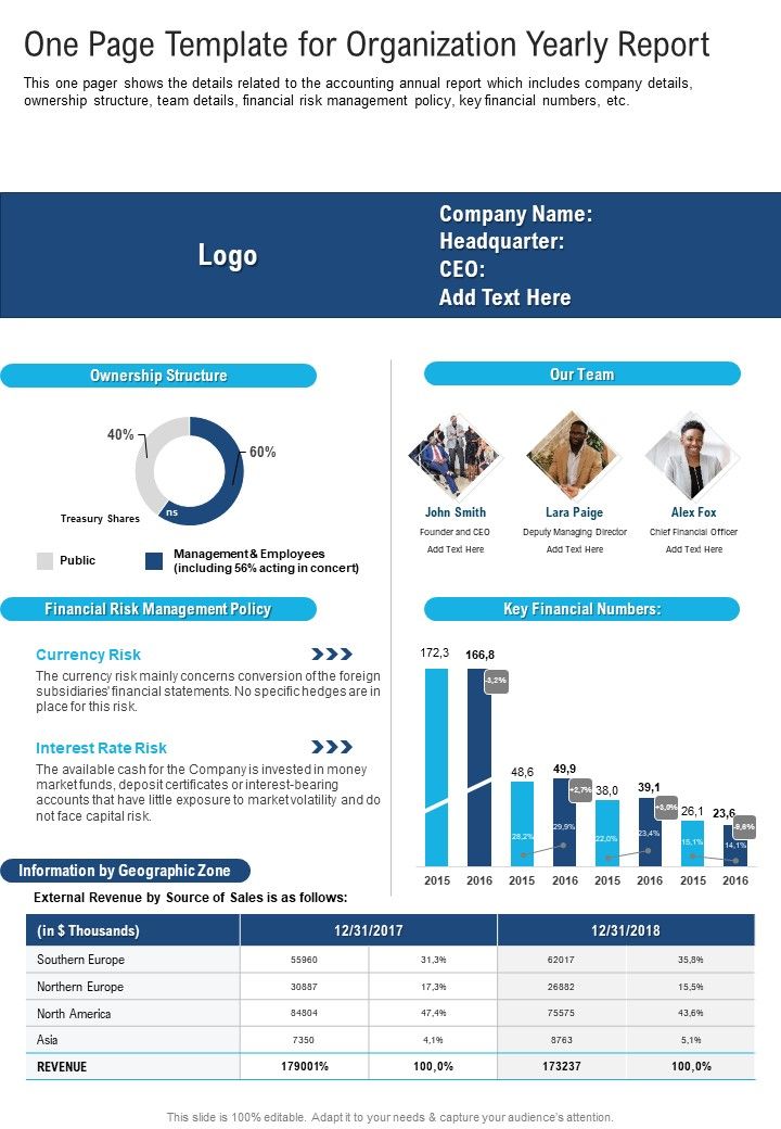 One Page Template For Organization Yearly Report One Pager Documents Slide01