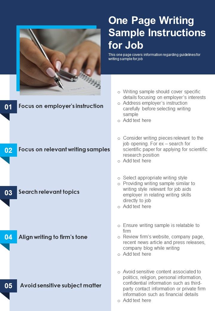 One Page Writing Sample Instuctions For Job PDF Document PPT Template Slide01