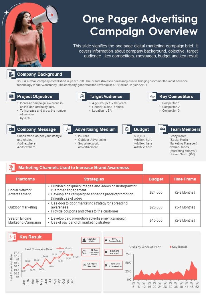 One Pager Advertising Campaign Overview PDF Document PPT Template Slide01
