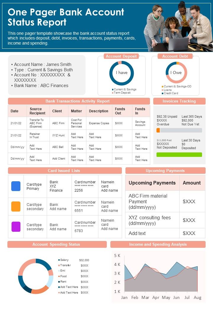 One Pager Bank Account Status Report PDF Document PPT Template Slide01