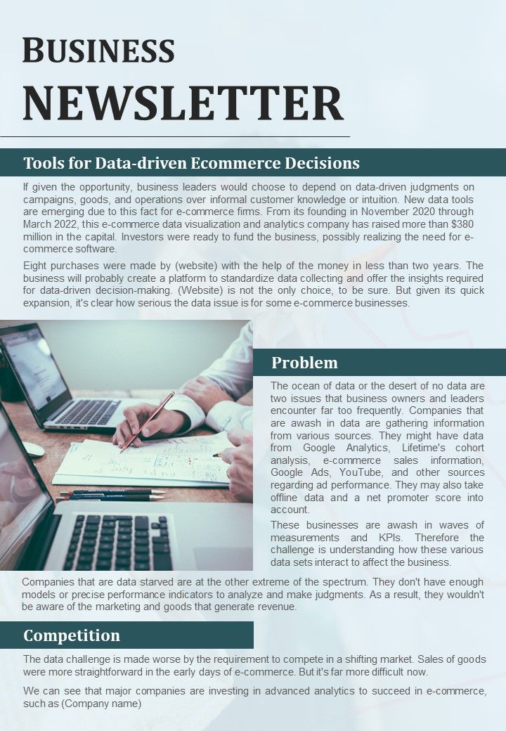 One Pager Business Report Newsletter PDF Document PPT Template Slide01