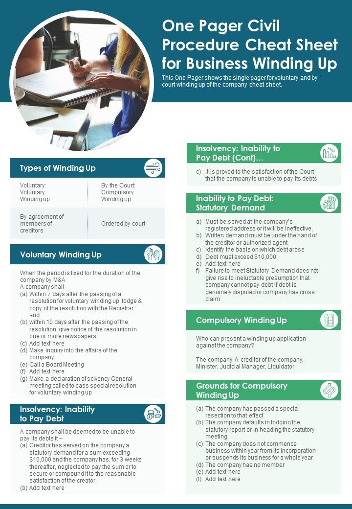 One Pager Civil Procedure Cheat Sheet For Business Winding Up PDF Document PPT Template Slide01