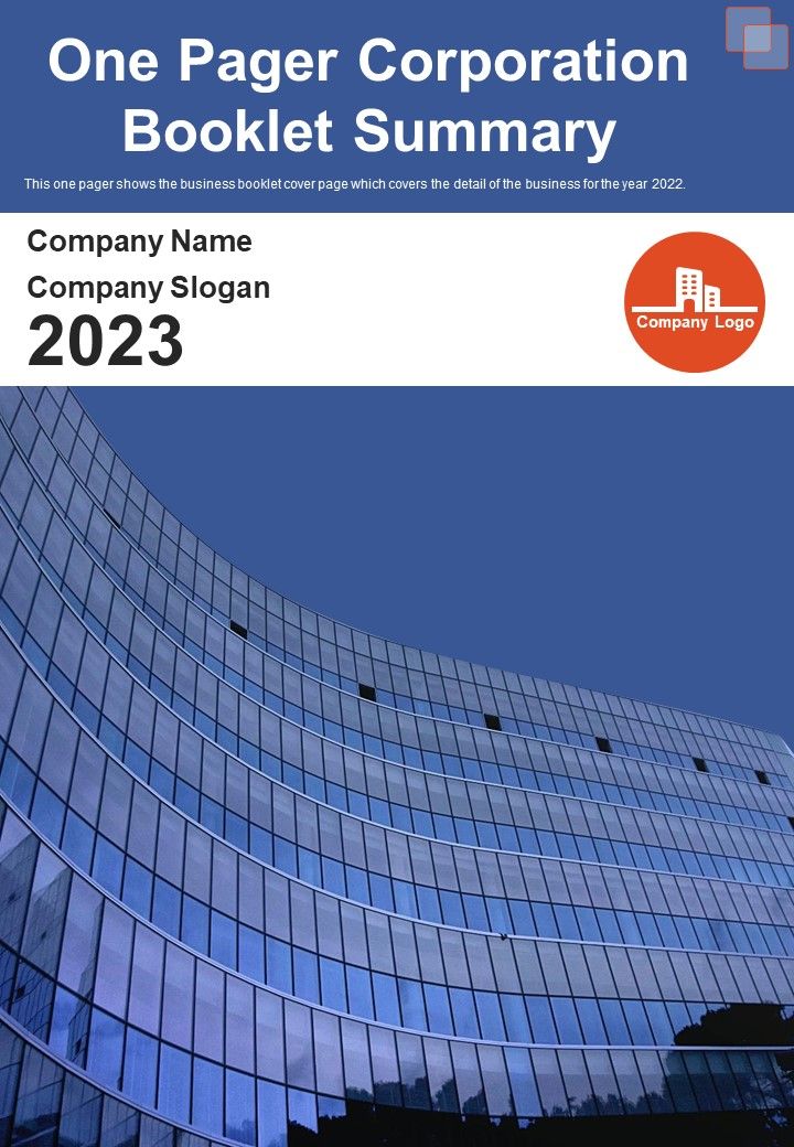 One Pager Corporation Booklet Summary PDF Document PPT Template Slide01