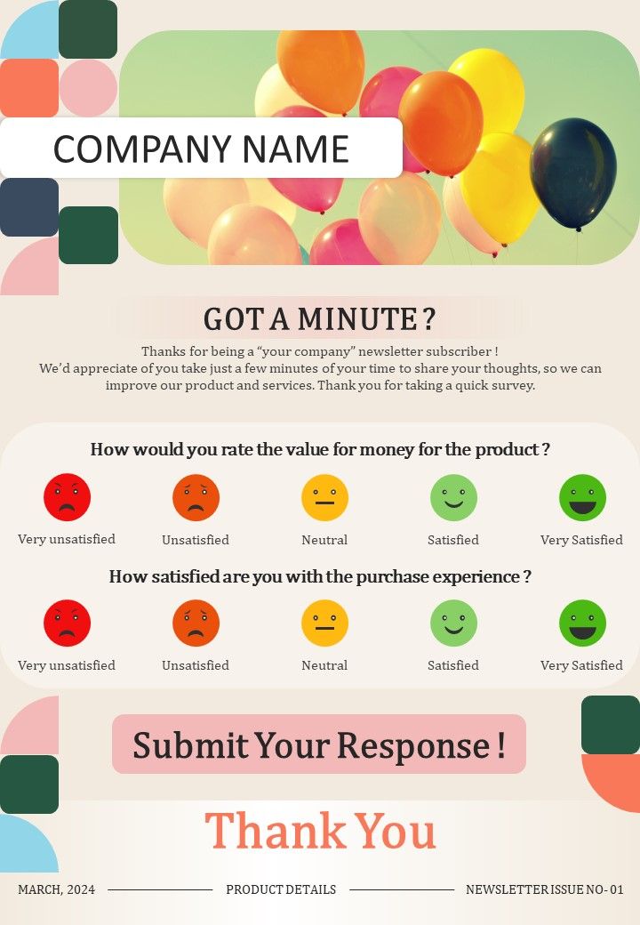 One Pager Email Newsletter For User Satisfaction Product Feedback Survey PDF Document PPT Template Slide01