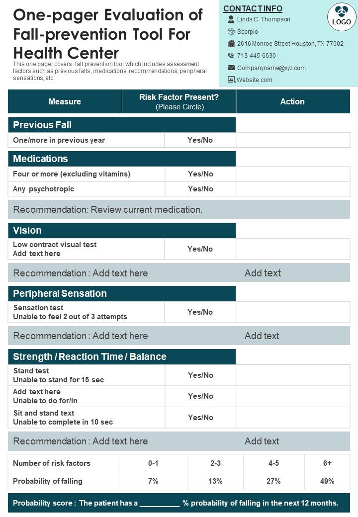 One_Pager_Evaluation_Of_Fall_Prevention_Tool_For_Health_Center_PDF_Document_PPT_Template_Slide_1.jpg