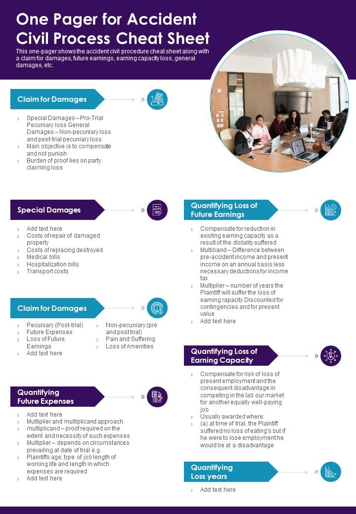 One Pager For Accident Civil Process Cheat Sheet PDF Document PPT Template Slide01