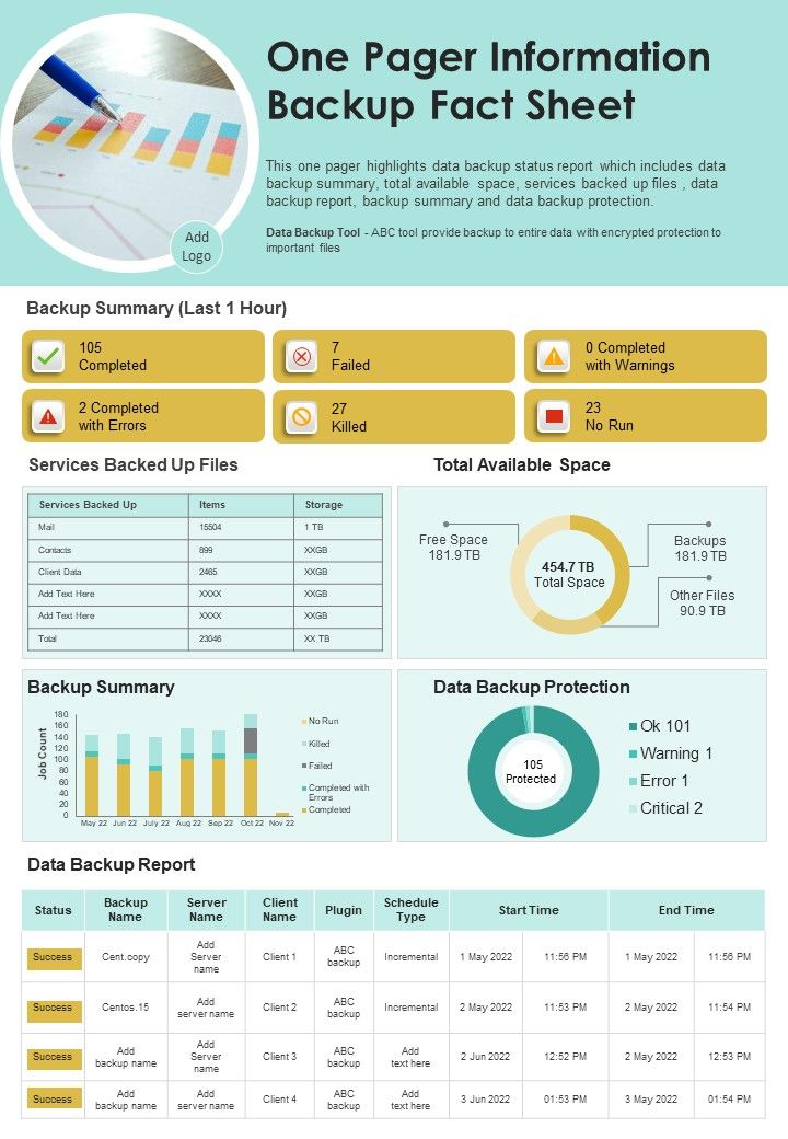 One Pager Information Backup Fact Sheet PDF Document PPT Template Slide01
