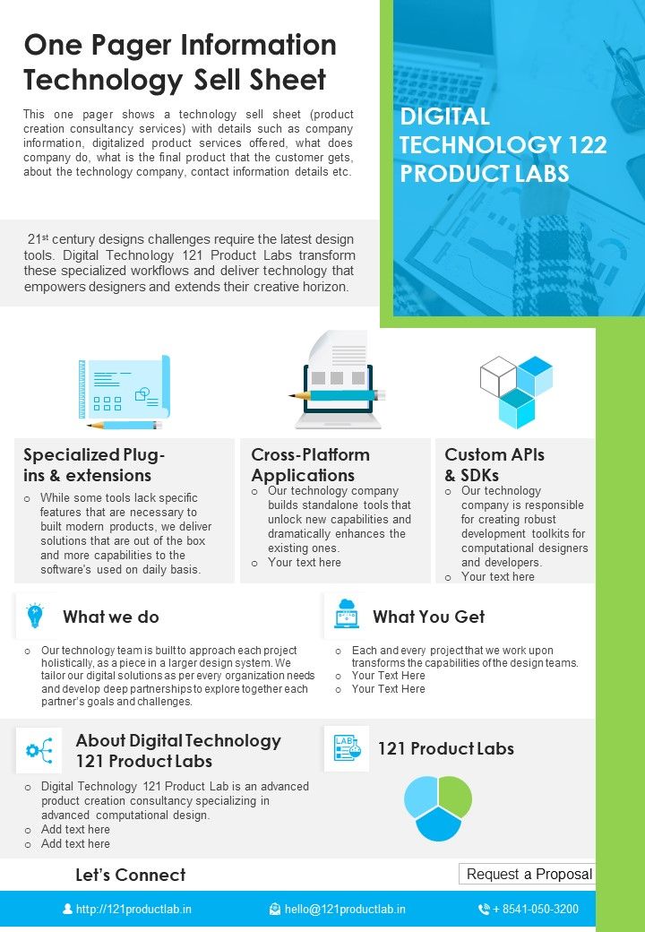 One Pager Information Technology Sell Sheet PDF Document PPT Template Slide01