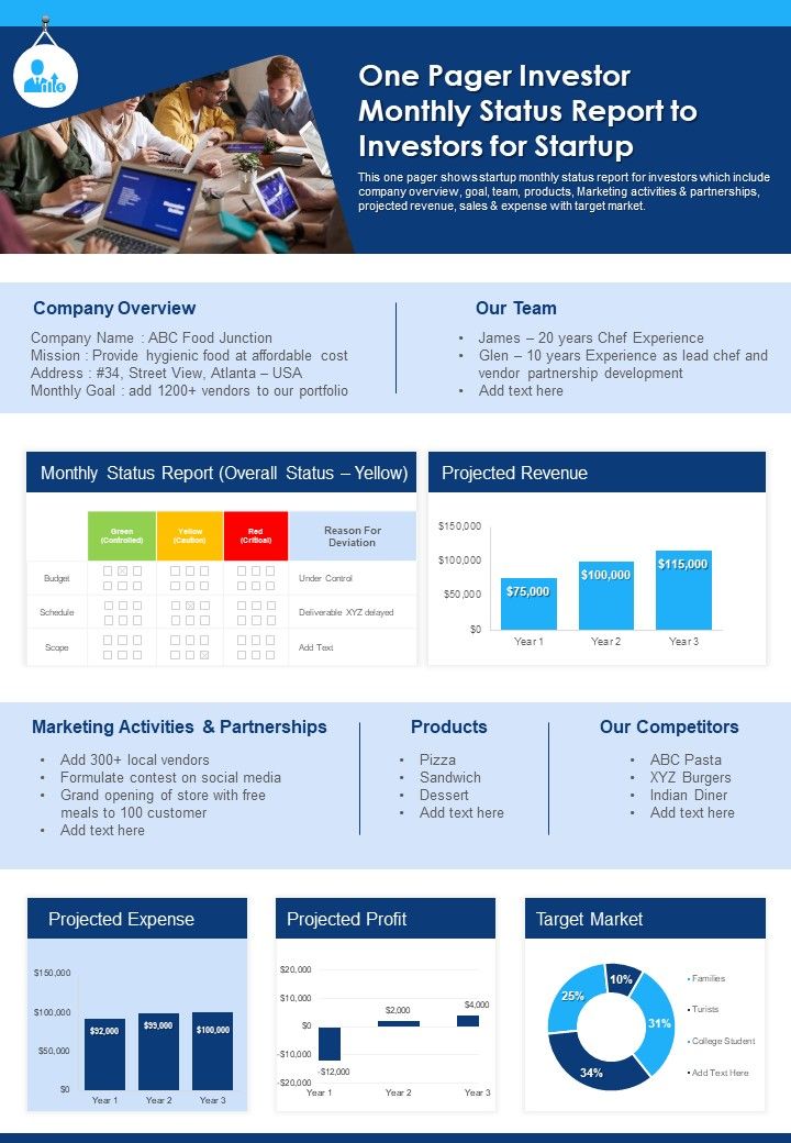 One Pager Investor Monthly Status Report To Investors For Startup PDF Document PPT Template Slide01