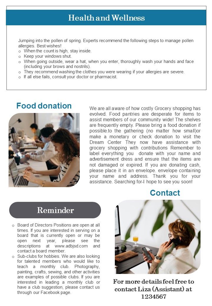 One Pager Monthly Newsletter For Ladies Club PDF Document PPT Template