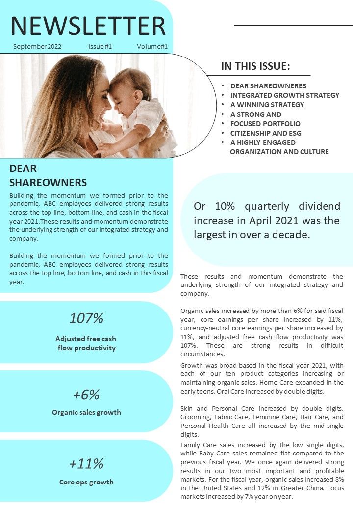 One Pager Newsletter For Enterprise Shareholders PDF Document PPT Template Slide01