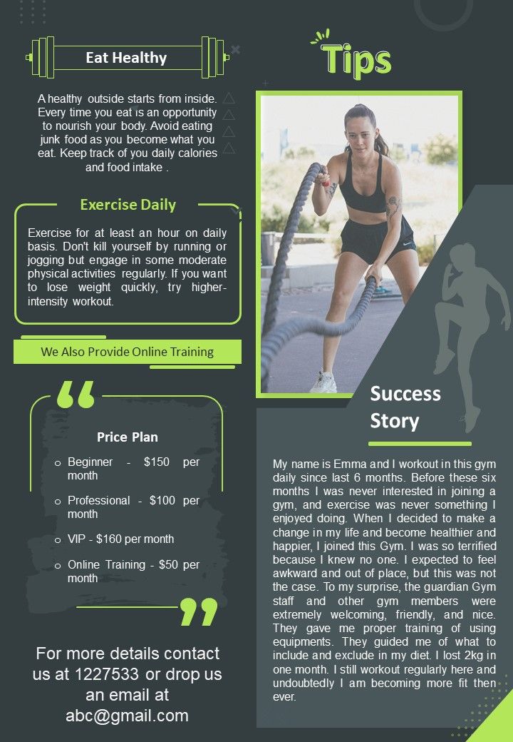 One Pager Newsletter For Fitness Studio PDF Document PPT Template