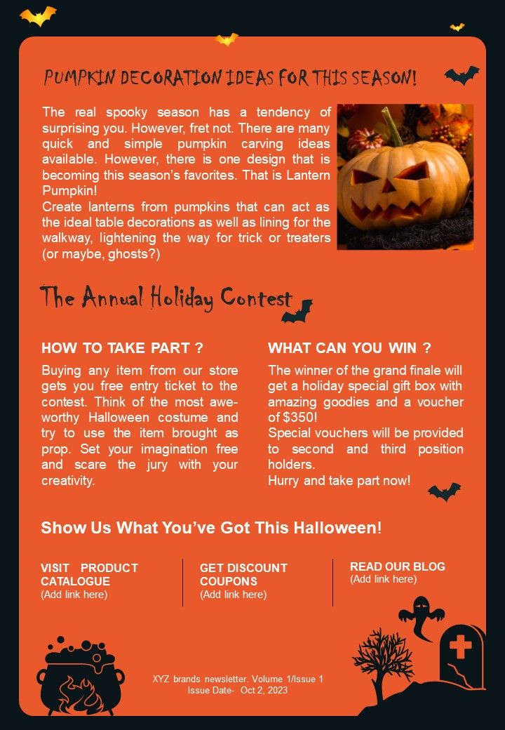 One Pager Newsletter For Halloween Occasion Holiday PDF Document PPT Template