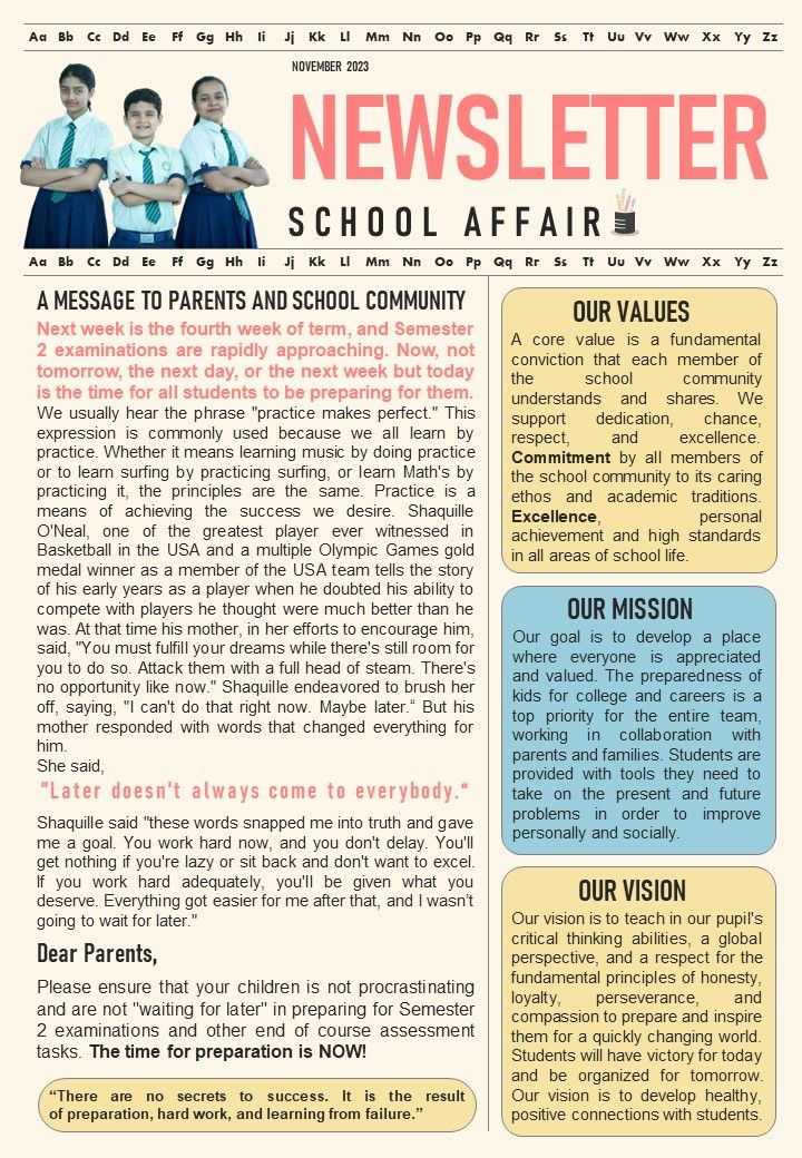 One_Pager_Newsletter_For_Junior_High_School_PDF_Document_PPT_Template_Slide_1.jpg