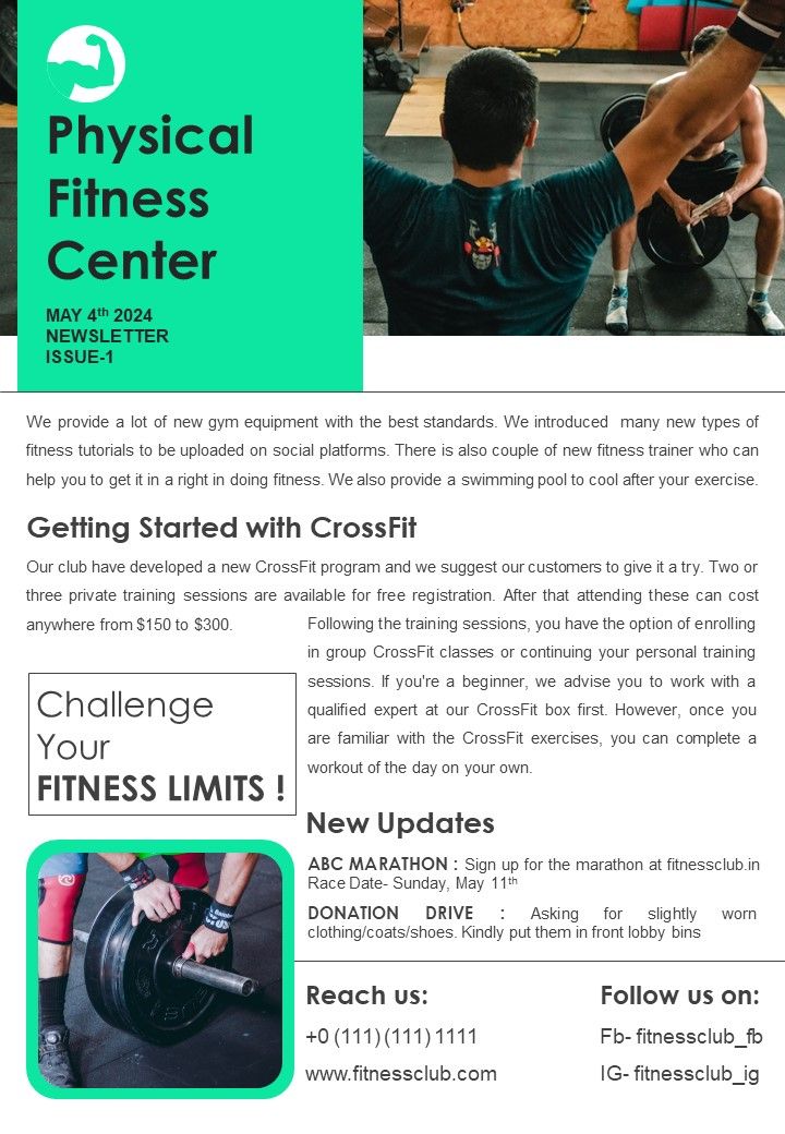 One_Pager_Newsletter_For_Physical_Fitness_Center_PDF_Document_PPT_Template_Slide_1.jpg
